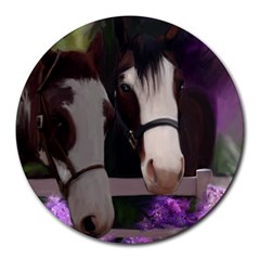 Two Horses 8  Mouse Pad (round) by JulianneOsoske