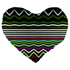 Chevrons And Distorted Stripes Large 19  Premium Heart Shape Cushion by LalyLauraFLM