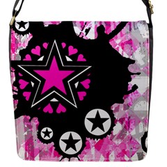 Pink Star Splatter Flap Closure Messenger Bag (small) by ArtistRoseanneJones