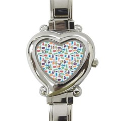 Blue Colorful Cats Silhouettes Pattern Heart Italian Charm Watch by Contest580383