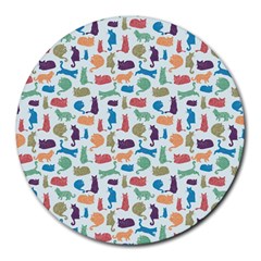 Blue Colorful Cats Silhouettes Pattern Round Mousepads by Contest580383