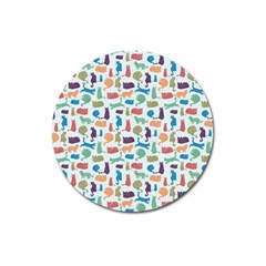 Blue Colorful Cats Silhouettes Pattern Magnet 3  (round) by Contest580383