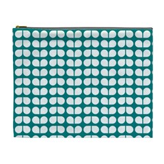 Teal And White Leaf Pattern Cosmetic Bag (xl) by GardenOfOphir