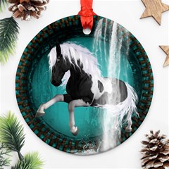 Beautiful Horse With Water Splash  Ornament (round)  by FantasyWorld7