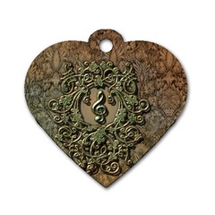 Elegant Clef With Floral Elements On A Background With Damasks Dog Tag Heart (two Sides) by FantasyWorld7