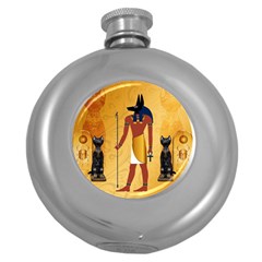 Anubis, Ancient Egyptian God Of The Dead Rituals  Round Hip Flask (5 Oz) by FantasyWorld7