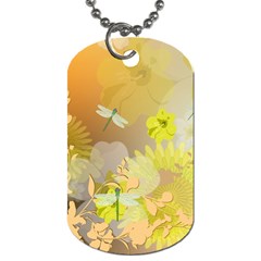 Beautiful Yellow Flowers With Dragonflies Dog Tag (one Side) by FantasyWorld7