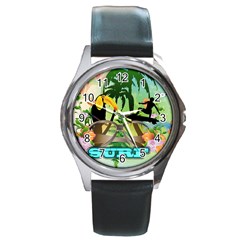 Surfing Round Metal Watches by FantasyWorld7