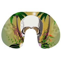 Funny Skull With Sunglasses And Palm Travel Neck Pillows by FantasyWorld7