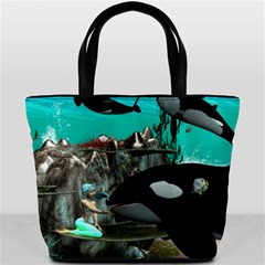 Cute Mermaid Playing With Orca Bucket Bags by FantasyWorld7