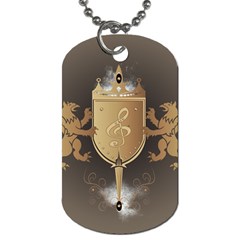 Music, Clef On A Shield With Liions And Water Splash Dog Tag (one Side) by FantasyWorld7