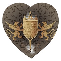 Music, Clef On A Shield With Liions And Water Splash Jigsaw Puzzle (heart) by FantasyWorld7