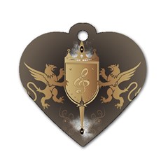 Music, Clef On A Shield With Liions And Water Splash Dog Tag Heart (one Side) by FantasyWorld7