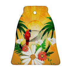 Cute Parrot With Flowers And Palm Bell Ornament (2 Sides) by FantasyWorld7