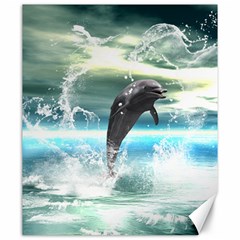 Funny Dolphin Jumping By A Heart Made Of Water Canvas 20  X 24   by FantasyWorld7