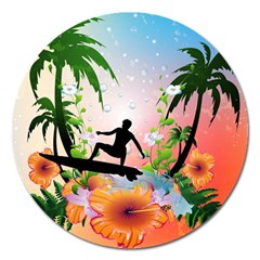 Tropical Design With Surfboarder Magnet 5  (round) by FantasyWorld7