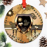 Steampunk, Shield With Hearts Ornament (Round)  Front