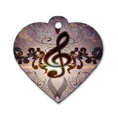 Music, Wonderful Clef With Floral Elements Dog Tag Heart (two Sides) by FantasyWorld7