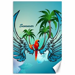 Summer Design With Cute Parrot And Palms Canvas 24  X 36  by FantasyWorld7