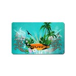 Surfboard With Palm And Flowers Magnet (Name Card) Front