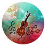 Violin With Violin Bow And Key Notes Magnet 5  (Round) Front