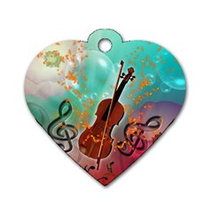 Violin With Violin Bow And Key Notes Dog Tag Heart (two Sides) by FantasyWorld7