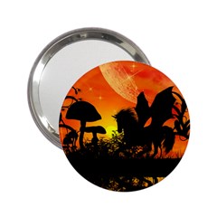 Beautiful Unicorn Silhouette In The Sunset 2 25  Handbag Mirrors by FantasyWorld7