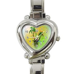 Surfing, Surfboarder With Palm And Flowers And Decorative Floral Elements Heart Italian Charm Watch by FantasyWorld7