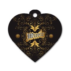 Music The Word With Wonderful Decorative Floral Elements In Gold Dog Tag Heart (two Sides) by FantasyWorld7