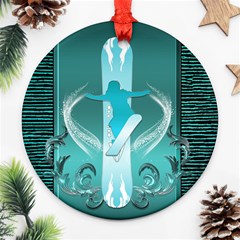 Snowboarder With Snowboard Ornament (round)  by FantasyWorld7