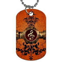 Wonderful Golden Clef On A Button With Floral Elements Dog Tag (two Sides) by FantasyWorld7