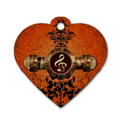 Wonderful Golden Clef On A Button With Floral Elements Dog Tag Heart (two Sides) by FantasyWorld7