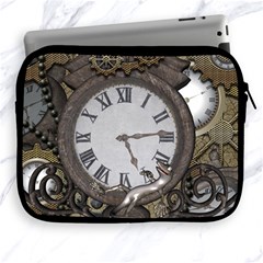 Steampunk, Awesome Clocks With Gears, Can You See The Cute Gescko Apple Ipad 2/3/4 Zipper Cases by FantasyWorld7