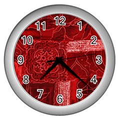 Red Patchwork Wall Clocks (silver)  by trendistuff