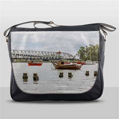 Boats At Santa Lucia River In Montevideo Uruguay Messenger Bags by dflcprints