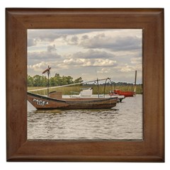 Fishing And Sailboats At Santa Lucia River In Montevideo Framed Tiles by dflcprints