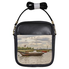 Fishing And Sailboats At Santa Lucia River In Montevideo Girls Sling Bags by dflcprints