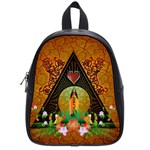 Surfing, Surfboard With Flowers And Floral Elements School Bags (Small)  Front