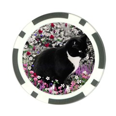 Freckles In Flowers Ii, Black White Tux Cat Poker Chip Card Guards by DianeClancy