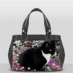 Freckles In Flowers Ii, Black White Tux Cat Office Handbags (2 Sides)  Back