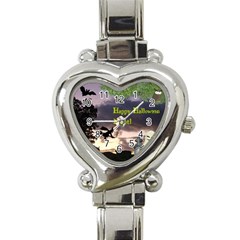 Happy Halloween Night Witch Flying Heart Italian Charm Watch by canvasngiftshop