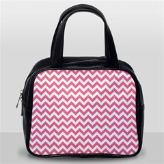 Soft Pink & White Zigzag Pattern Classic Handbag (one Side) by Zandiepants