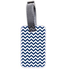 Navy Blue & White Zigzag Pattern Luggage Tag (two Sides) by Zandiepants