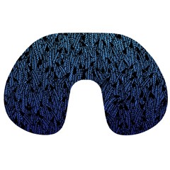 Blue Ombre Feather Pattern, Black, Travel Neck Pillow by Zandiepants