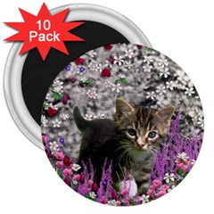 Emma In Flowers I, Little Gray Tabby Kitty Cat 3  Magnets (10 Pack)  by DianeClancy