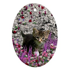 Emma In Flowers I, Little Gray Tabby Kitty Cat Oval Ornament (two Sides) by DianeClancy