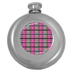 Pattern Tile Pink Green White Round Hip Flask (5 Oz) by BrightVibesDesign