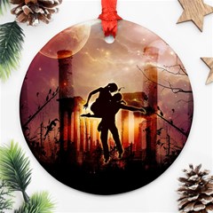 Dancing In The Night With Moon Nd Stars Ornament (round)  by FantasyWorld7