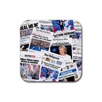 Hillary 2016 Historic Newspaper Collage Rubber Coaster (Square)  Front