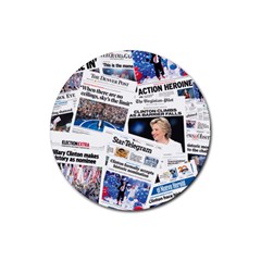 Hillary 2016 Historic Newspaper Collage Rubber Round Coaster (4 Pack)  by blueamerica